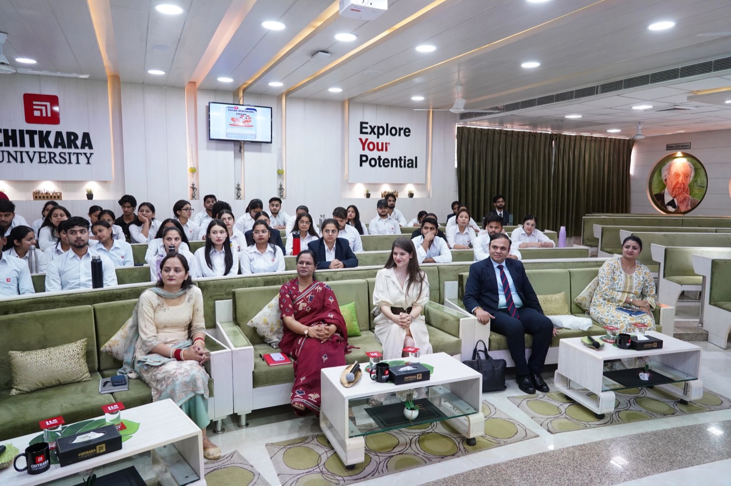Futred Business pathway students at a partner-university campus reception